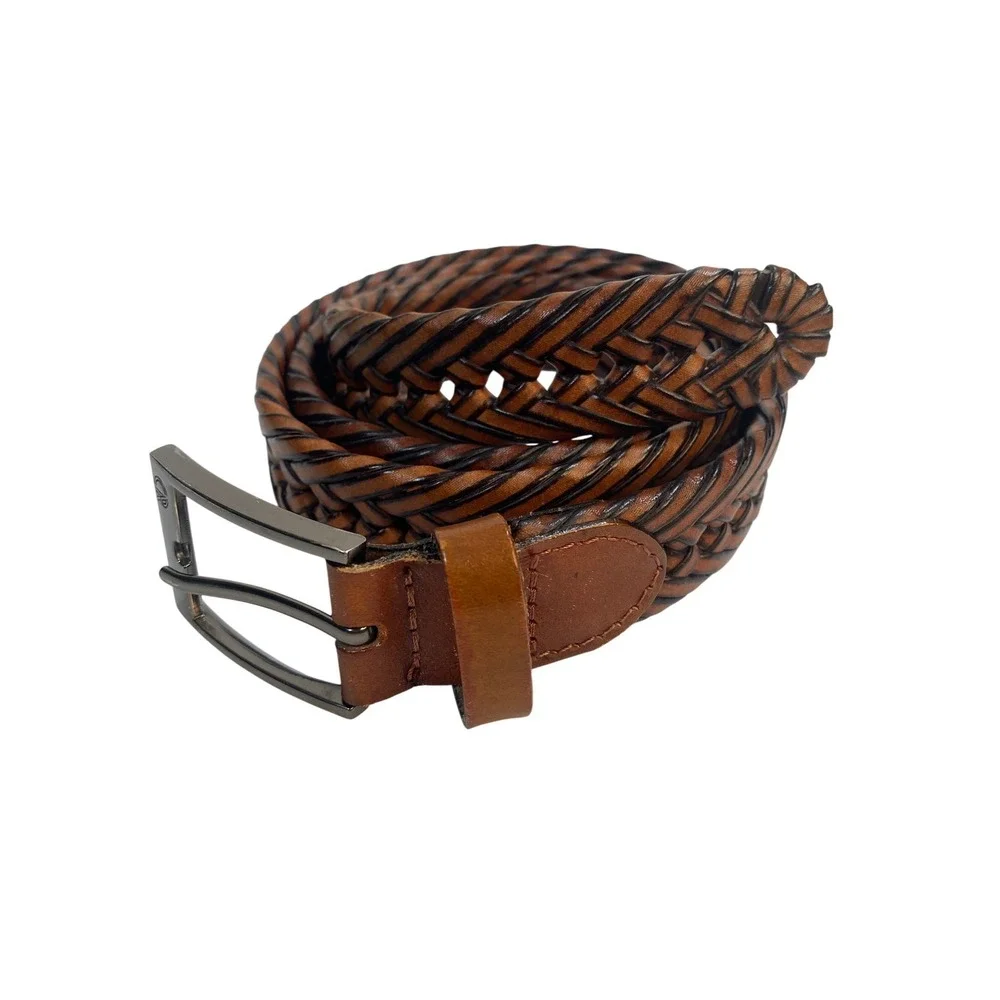 Unbranded Woven Braided Leather Belt Mens 44 Brown Tan Black Casual Western Slim